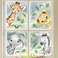 22.44 x 21.25 Inch Watercolor Jungle Animal Window Clings Tiger Lion Elephant by clothmile
