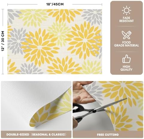 Artoid Mode Floral Plastic Placemats Set of 6, Washable Heat Resistant Non-Slip - Image 6