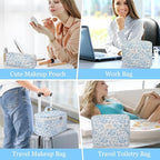 Gosect 3PC Makeup Bag Set, Quilted Makeup Bag Set, Large Floral Cosmetic Bag - Image 6