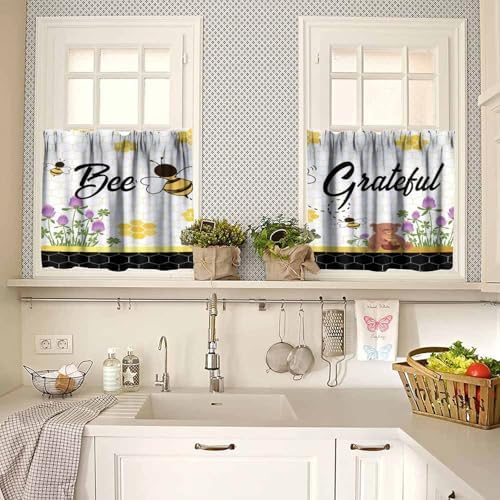 Kids Bee Valance, Spring Floral Watercolor Flower Honey Plants Valance - Image 2