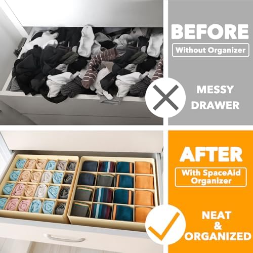 SpaceAid Sock Drawer Organizer Divider 3 Pack, 64 Cell Dresser Closet Nursery - Image 2