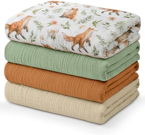 Muslin Swaddle Blankets for Newborn, 4 Pack Breathable Soft Receiving Blanket by LYRICHOMBABY