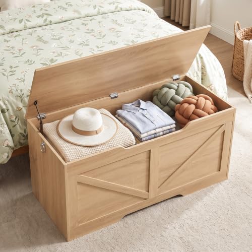 HOOBRO Storage Bench, 39.4” Retro Wooden Storage Chest - Image 2