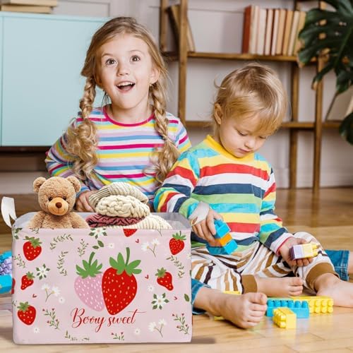 Strawberry Foldable Storage Box, Strawberries Waterproof Fabric Toy Organizer - Image 5