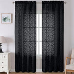 Lecloud Leia Black Sheer Curtains 108 Inches Long 2 Pcs, Elegant Jacquard Leaf by Lecloud