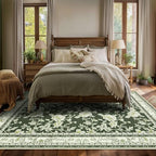 Olive Green Rug 6x9 for Dining Room Sketch Patterned Washable Area Rugs - Image 3