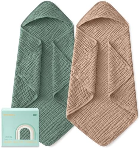 Yoofoss Hooded Baby Bath Towels 2 Pack 100% Muslin Organic Cotton by YOOFOSS