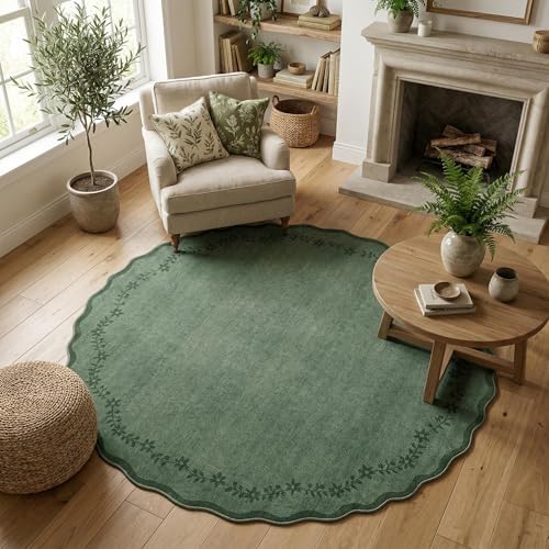 GarveeHome Large Round Rug 8ft Scalloped Washable Circle Living Room Rug - Image 3