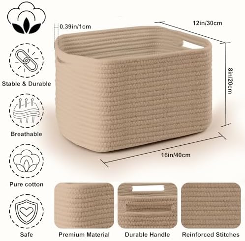 4 Pack Large Storage Baskets for Organizing, and Clothes, Cotton Rope Basket - Image 2