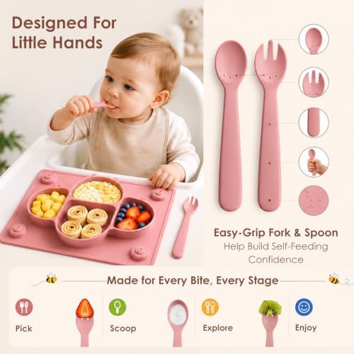 ROCCED Suction Plates for Baby Placemat Spoon Fork Set for Toddlers, Silicone - Image 5