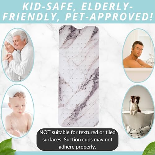 ENKOSI Non-Slip Bath Mat and Shower Mat 40x16 Extra Long, Marble Gray - Image 6
