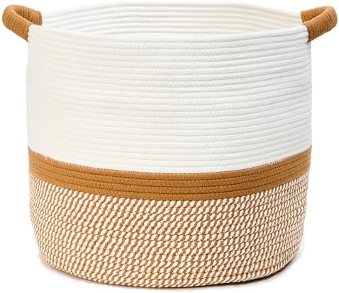 Blanket Basket for Living Room, Woven Rope Storage Basket by KODOMOORE