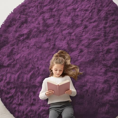 OLANLY Dark Purple Round Rugs for Bedroom by OLANLY