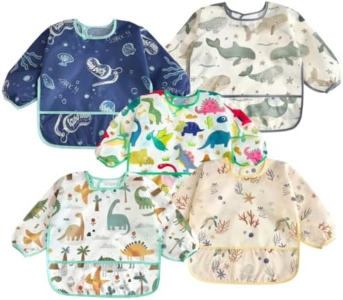 PandaEar 5 Pack Baby Long Sleeve Bibs| Waterproof Full Sleeve Bib by PandaEar