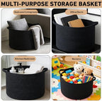 90L Extra Large Blanket Basket, Woven Rope Laundry Basket-Black - Image 6