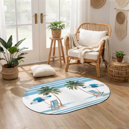 Diatomite Stone Bath Mat Summer Beach Umbrella Chair Oval Doormat Soft Non Slip - Image 3