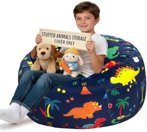Lukeight Dinosaur Stuffed Animal Storage Bean Bag Chair Cover by Lukeight