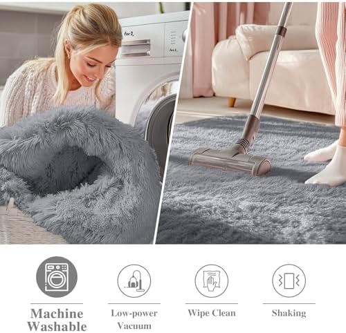 OLANLY Light Grey Round Rugs for Bedroom - Image 3