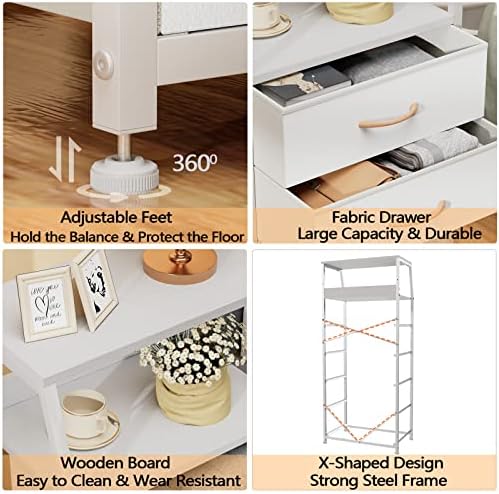Furnulem White Tall Dresser for Bedroom, 5 Fabric Bins Tall Nightstand - Image 5