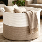 Large Woven Blanket Basket, 65L Cotton Rope Laundry Basket by HZFTJOY