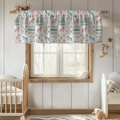 Unisex Farm Horses Flowers Patchwork Nursery Short Curtain Valance - Image 4
