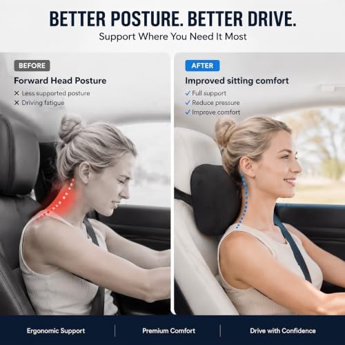 2 PCS Car Pillow for Driving Seat Soft Suede Headrest Neck & Lumbar Support - Image 3