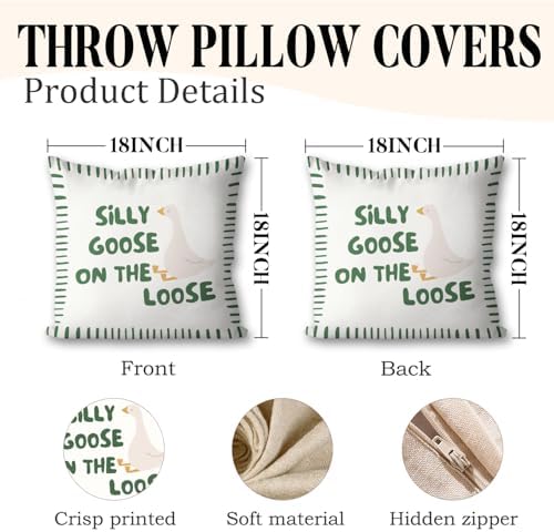 Cute Green Silly Goose Pillow Cover Toddler Boy Bedroom Decor - Image 2