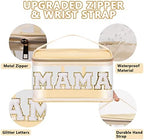 Iqimott Preppy Clear Makeup Bag Mama Pouch, Chenille Letter Cosmetic Bag - Image 3