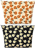 SOIDRAM 2 Pieces Flower Makeup Bag Large Corduroy Cosmetic Bag Capacity Canvas by SOIDRAM