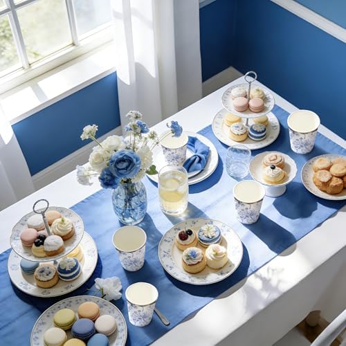 WRAPAHOLIC 50 Pcs Floral Paper Cups - 9 oz Blue Toile Flower Disposable Cup - Image 4