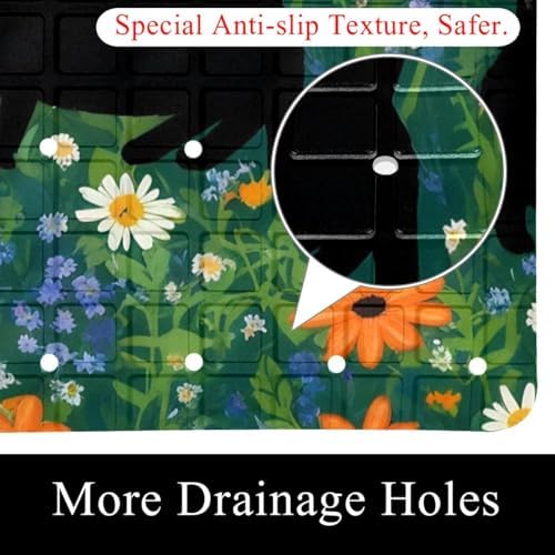Shower Mat Non Slip, Cats Flower Anti Slip Bath Mat - Image 2