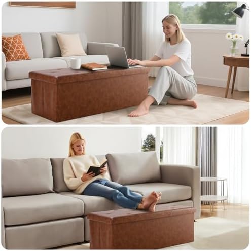 DUMOS 43 Inch Folding Storage Ottoman Bench, Large Ottoman - Image 4