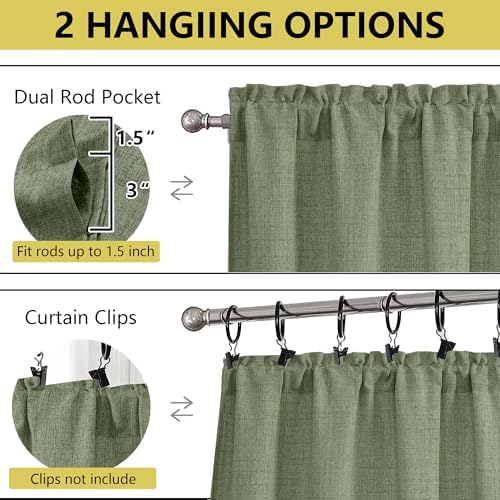 Sage Green Valances for Windows, Light Filtering Faux Linen Textured Small - Image 4