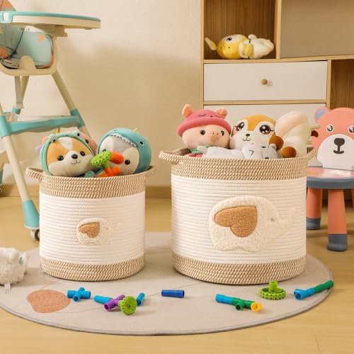 Large Blanket Baskets for Living Room Decor, Toy Storage Baskets 14" x 14" - Image 2