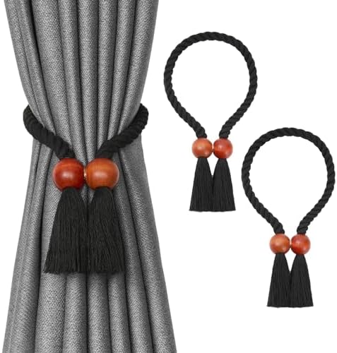 NICEEC 2 Pack Wooden Ball Magnetic Curtain Tiebacks Boho Home Decor Drape Tie by NICEEC