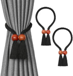 NICEEC 2 Pack Wooden Ball Magnetic Curtain Tiebacks Boho Home Decor Drape Tie by NICEEC