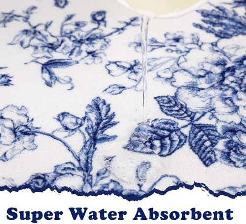 Whaline Blue Floral Rug Mat 32 x 20 Inch Chinoiserie Absorbent Bathmat Vintage - Image 6