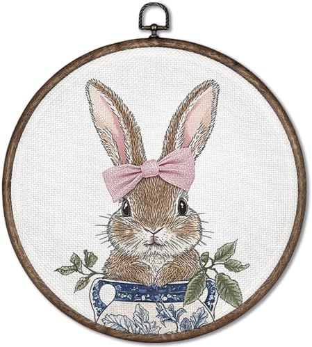 GWFSJYU Bunny Framed Wall Art, Chinoiserie Rabbit Round Canvas Prints Wall Art by Unknown