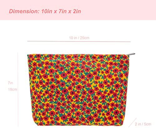 Flat Makeup Bag for Women, Zipper Cosmetic Pouch for Purse, Floral Red - Image 5