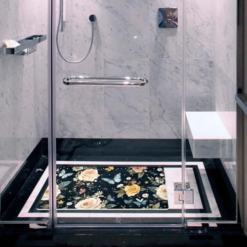Bathtub Mat Non Slip 26.8x15.1In, Vintage Butterfly Wildflowers Bath Mat - Image 6