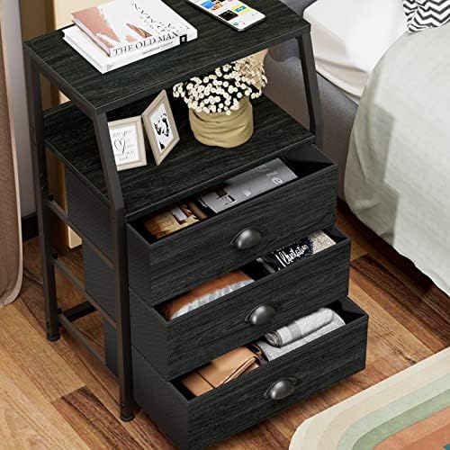 Furnulem Black Night Stand, Small Bedside Table for - Image 4