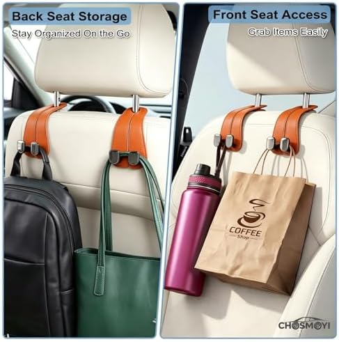 2 Pack Car Seat Hooks, Leather Car Seat Back Hanger - Image 3