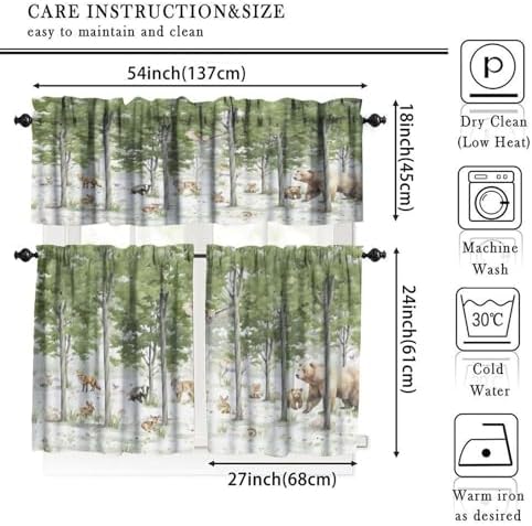 Forest Valance Curtain for Kitchen, Cartoon Forest Nature Animal Bear, Rabbit - Image 5