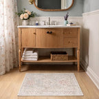 Cream Floral Animal Entryway Rug 2x3, Low Pile Thin Kitchen Rugs Non Slip - Image 3