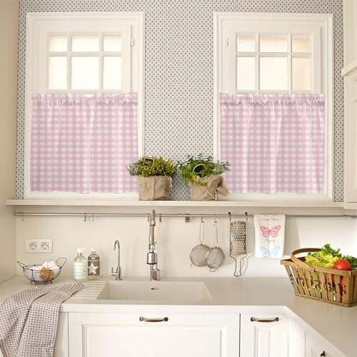 Christmas Kitchen Curtains and Valances Set, Rustic Pink White Buffalo Check - Image 3