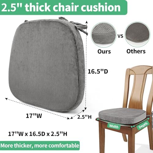 2.5" Thick Chair Cushions for Dining Chair, Corduroy Foam Kitchen Chair Pads - Image 2
