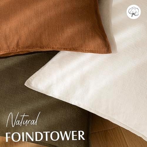 Foindtower Linen Solid Decorative Throw Pillow Covers 16x16 Cream White - Image 4