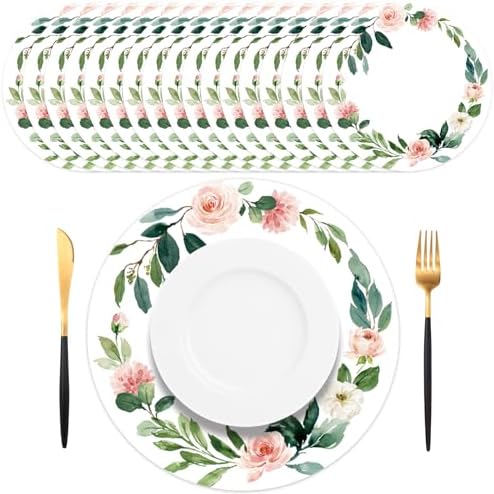 50 Pack Paper Placemats Disposable Pink Floral Wedding Placemats 13.7 Inch Rose by Unknown