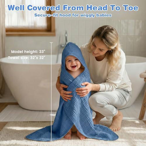 Muslin Hooded Baby Towels 2 Pack, 100% Cotton Baby Bath Towels - Image 2