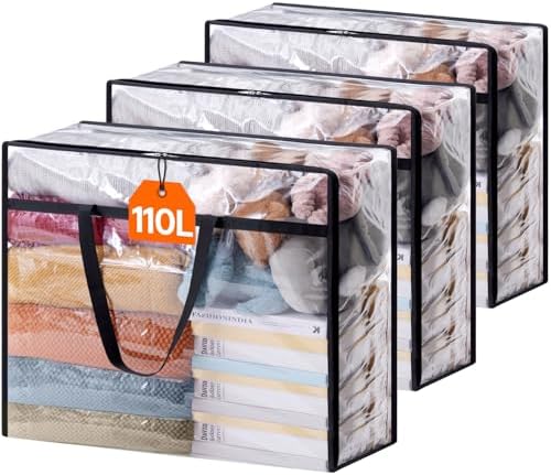 Lifewit 3 Pack Clear Clothes Storage Bags, 110L Plastic Blanket Storage Bag by Lifewit